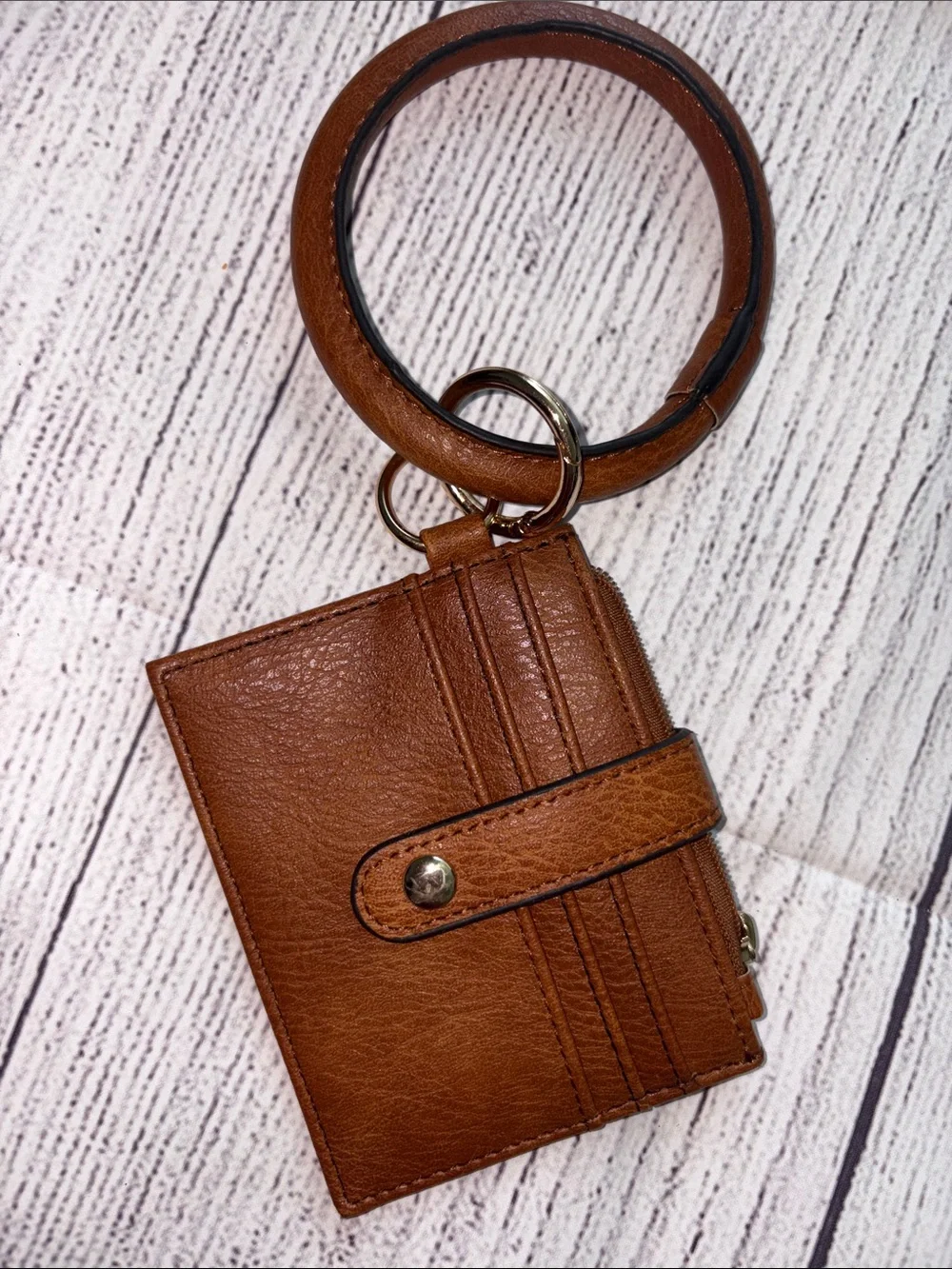 Brown Leather Wristlet Cardholder Keyring